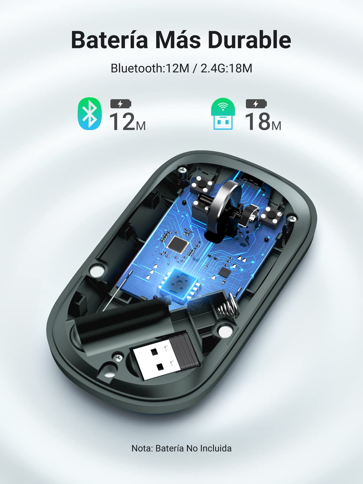 Ratón Inalámbrico UGREEN Verde Bluetooth y USB Silencioso hasta 4000 dpi