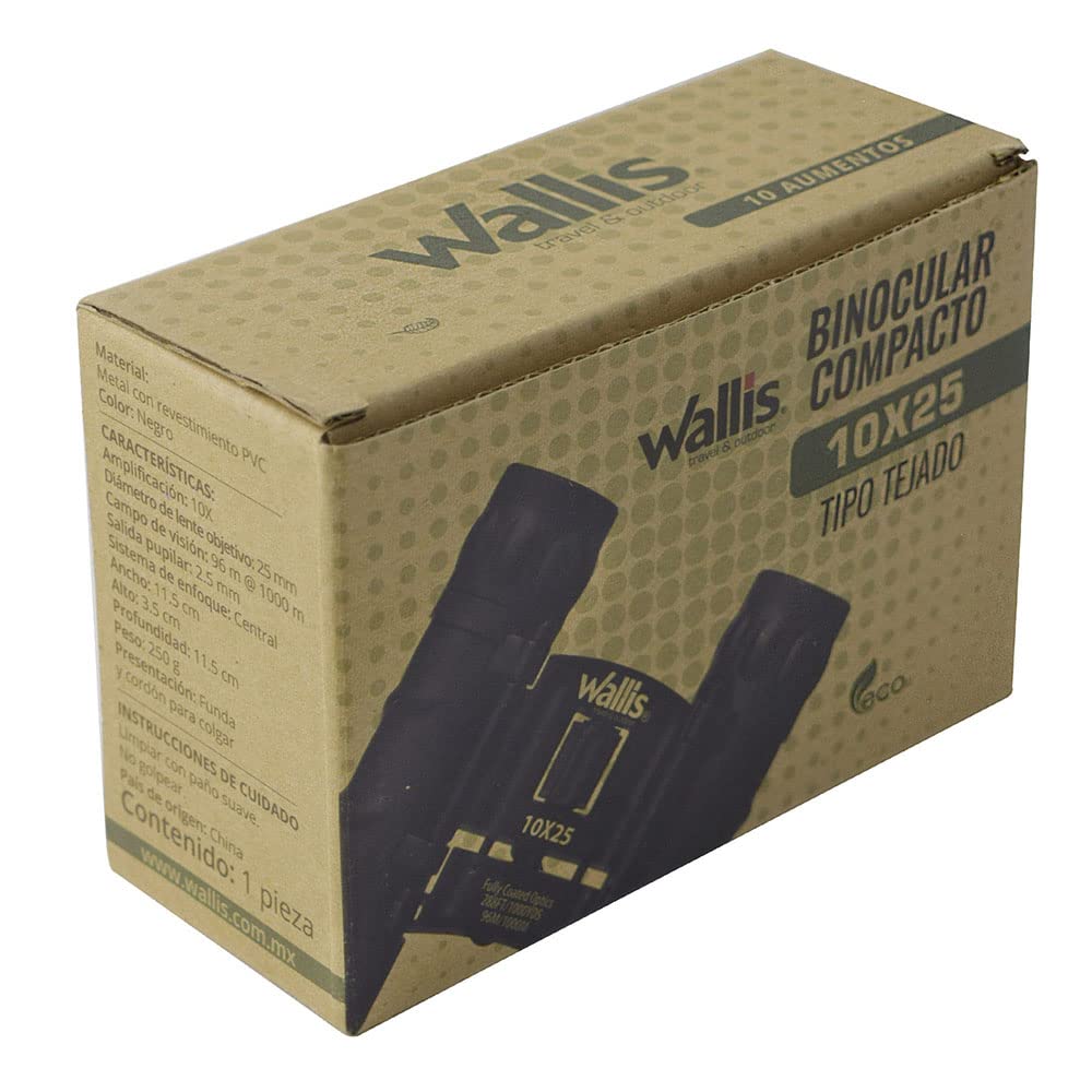 Binocular Compacto Wallis Negro Revestimiento Rubicon 10 x 25 mm