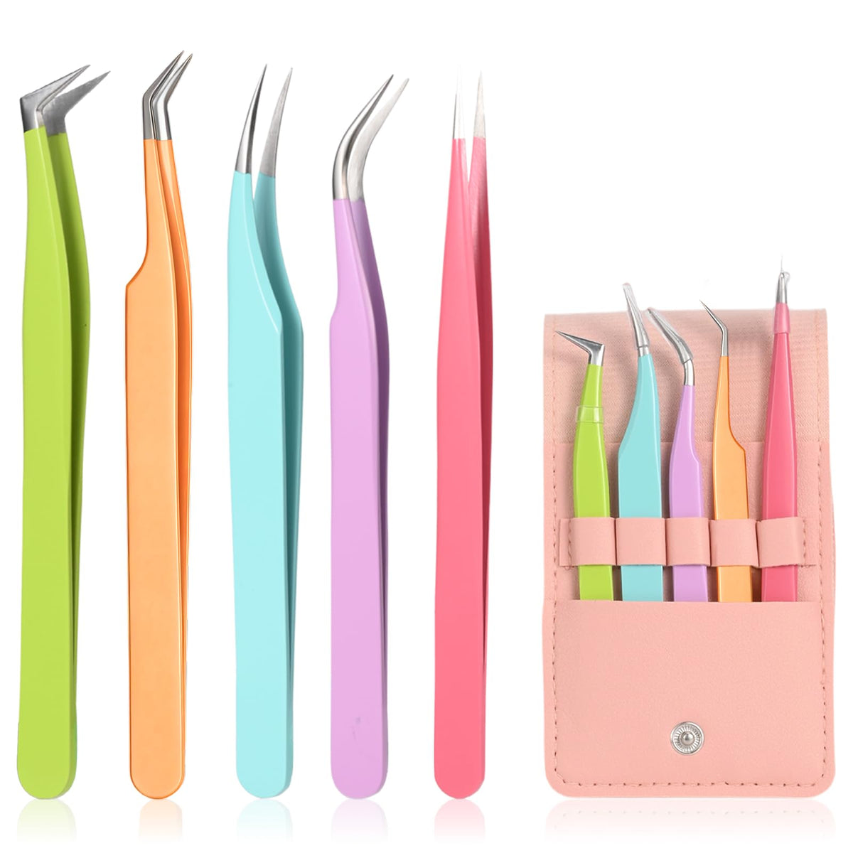 5 pinzas de extensión de pestañas de alta precisión, rectas y curvas para extensiones, pinzas de pestañas para extensiones de pestañas, manualidades, niñas y mujeres principiantes