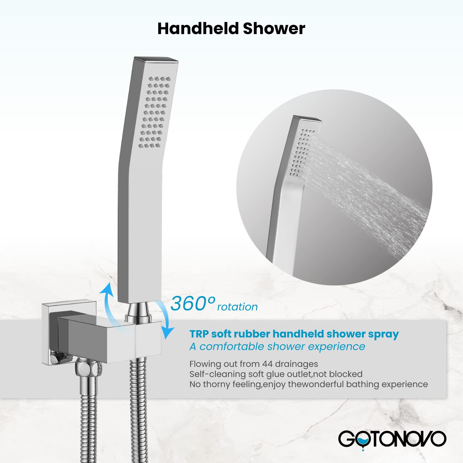 gotonovo - Sistema de ducha de lluvia para baño, cabezal de ducha y asa, juego de ducha montado en la pared, conjunto completo de latón macizo con equilibrio de presión, válvula mezcladora de ducha de