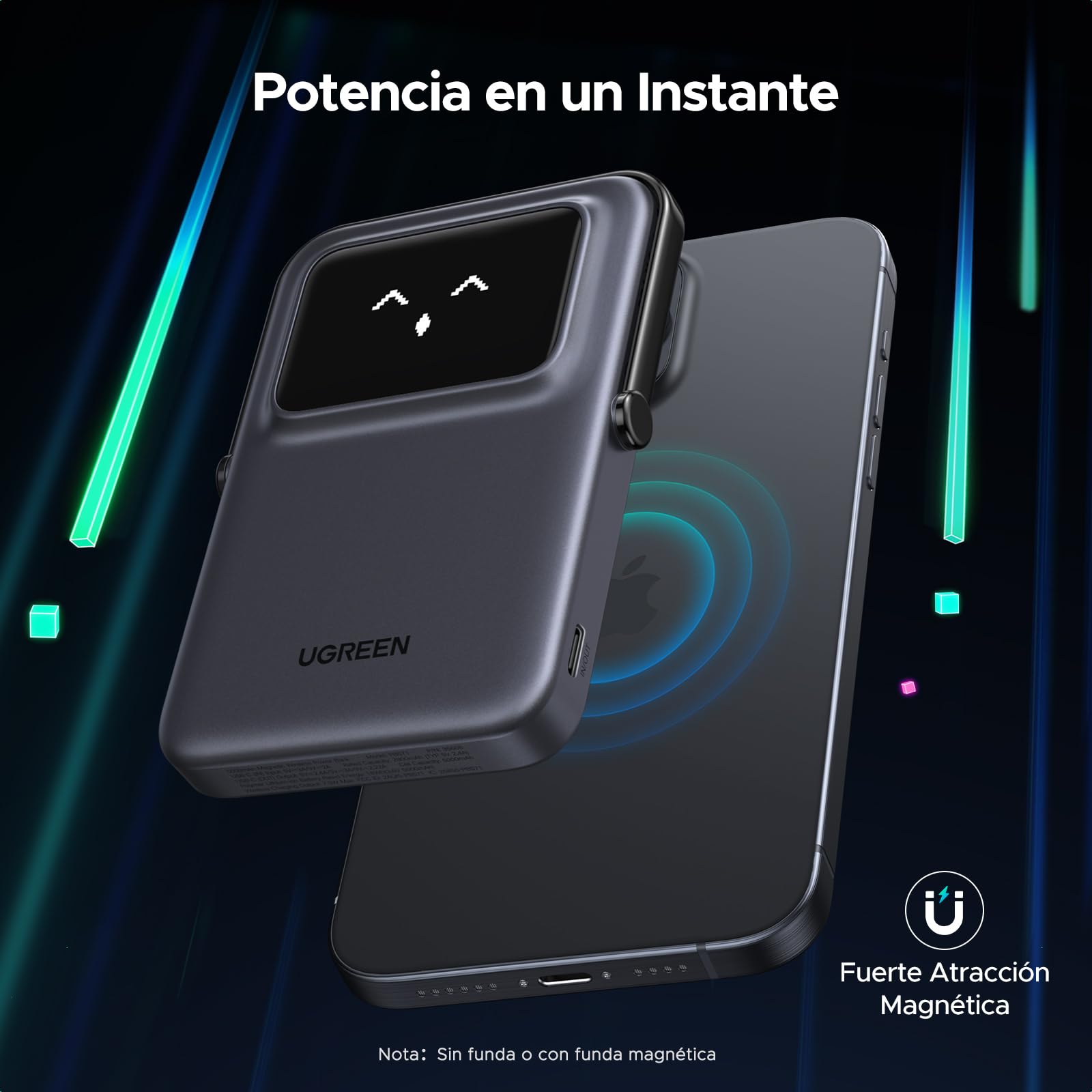 Power Bank UGREEN Negro 5000mAh Magnética Inalámbrica para iPhone 15/14/13/12 Series