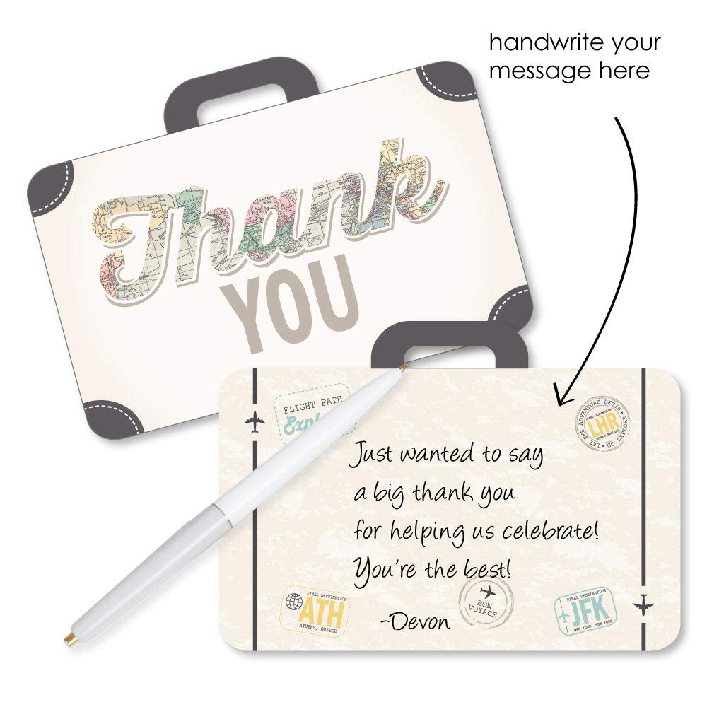 World Awaits – Tarjetas de agradecimiento con forma – Tarjetas de agradecimiento temáticas de viaje con sobres – Juego de 12
