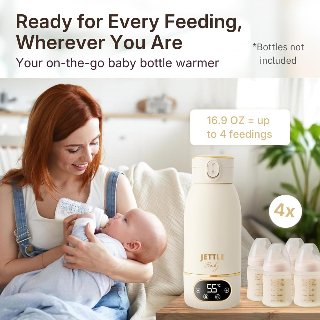 Calentador portátil de leche para bebé, sin cable, recargable, calentador de biberones para leche materna, fórmula y agua, control de temperatura seguro para bebés, listo para viajar, 500 ml