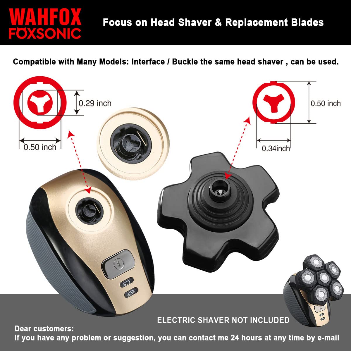 WAHFOX Cuchillas de repuesto para afeitadora de cabeza de 6 cuchillas, interfaz magnética, diseño único para afeitadora de cabeza Telfun AidallsWellup Wyklaus