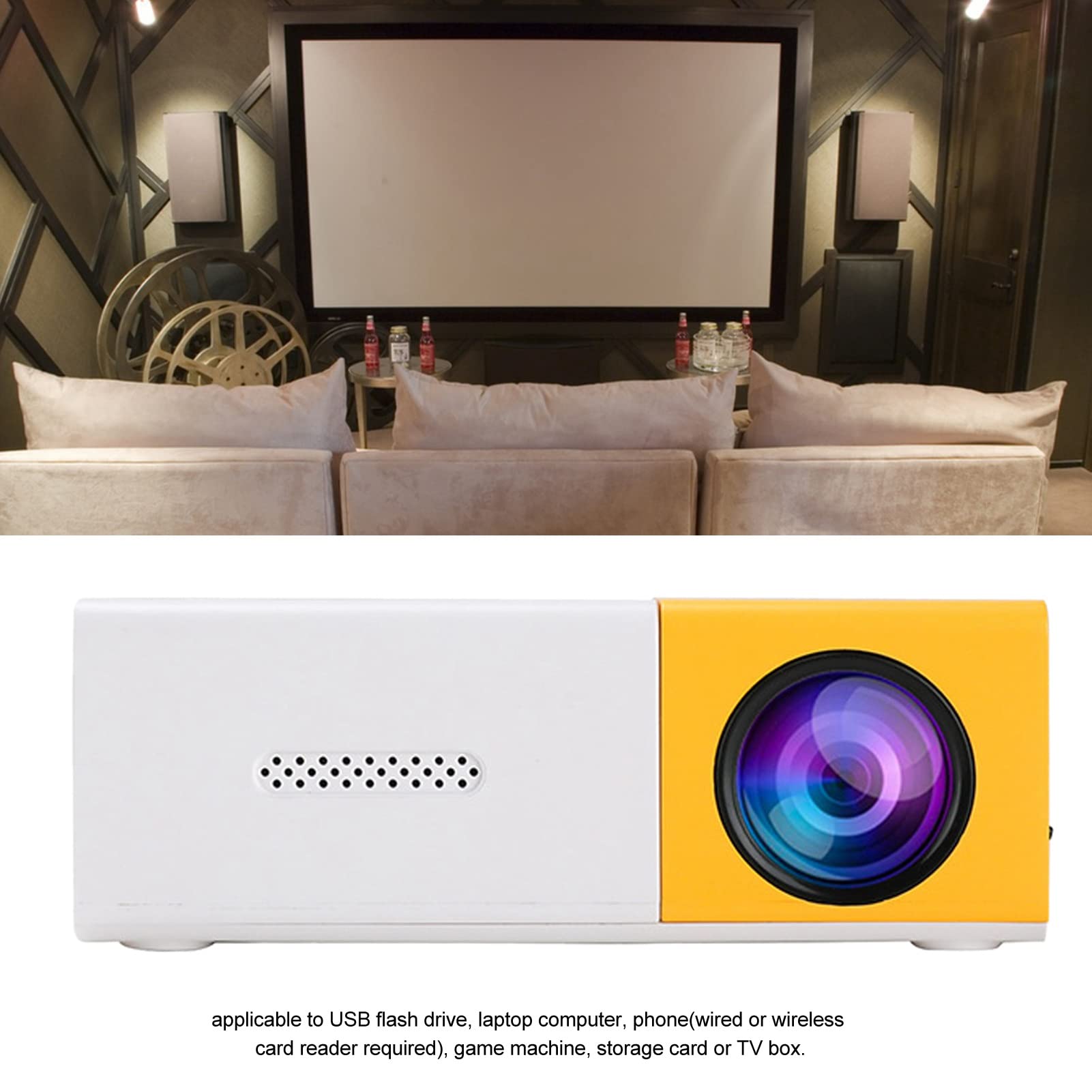 banapoy Mini Proyector, HD 1080P TFT LCD Proyector de Video Portátil con Control Remoto AV VGA HD USB, Proyector de Cine en Casa Video Proyector de Teléfono Pequeño de Bolsillo Inteligente