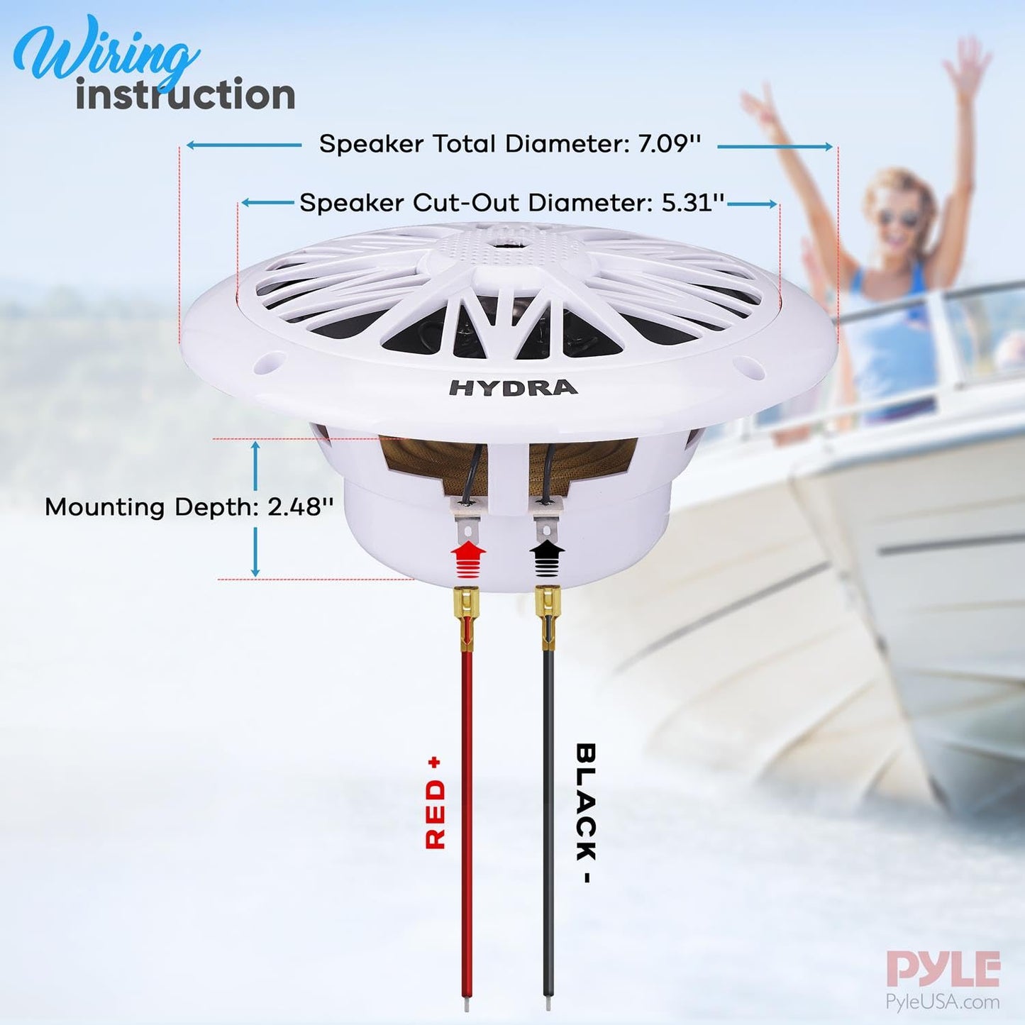 Pyle Bocinas Marinas 6.5 Pulgadas 200 Vatios, Altavoces para Exteriores, Impermeables y Resistentes, Cono Policarbonato, Borde de Goma Butílica, 1 Par
