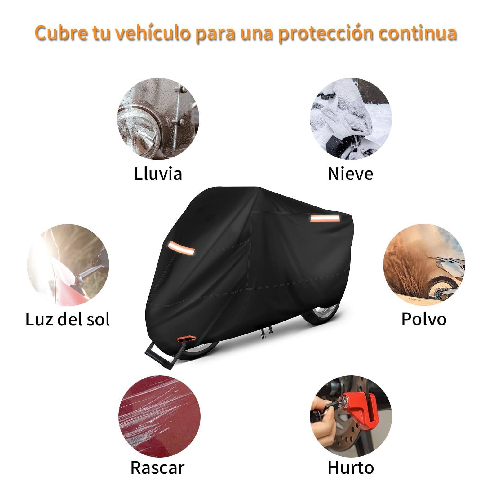 KTMOUW Funda para Moto Motocicleta 210D Impermeable Cubierta para Moto con Tiras Reflectantes Funda para Motoneta Protección contra el Polvo, Escombros, Lluvia y Clim