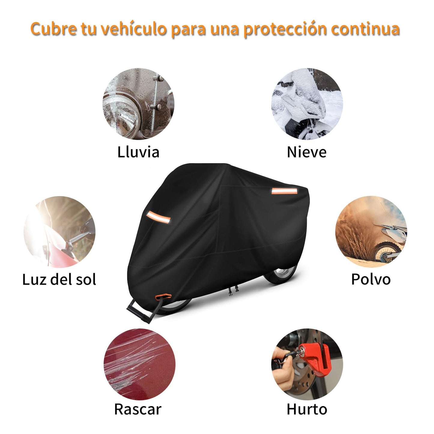 KTMOUW Funda para Moto Motocicleta 210D Impermeable Cubierta para Moto con Tiras Reflectantes Funda para Motoneta Protección contra el Polvo, Escombros, Lluvia y Clim