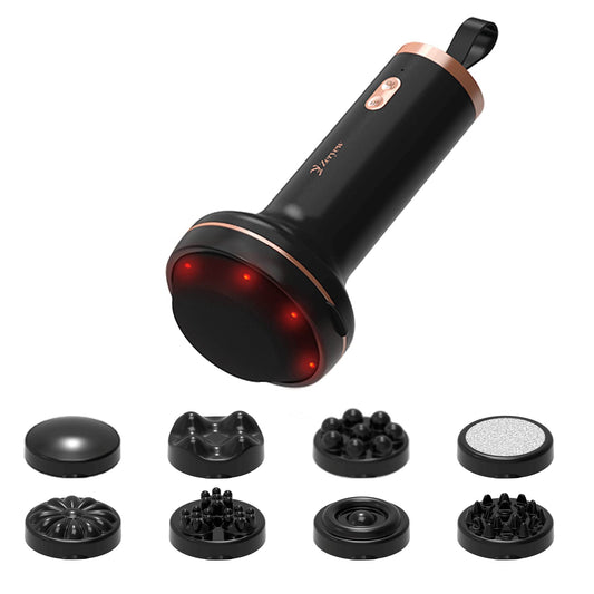 ZY ZERYEW Masajeador De Celulitis De Mano, Máquina Para Esculpir El Cuerpo, Recargable E Inalámbrico, Masajeador De Grasa Estomacal Con 8 Cabezales De Masaje 2 Cubiertas De Malla, Masaje Abdominal Vie