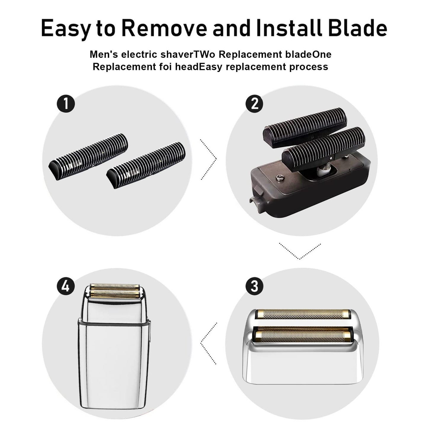 Hoja de repuesto y cortadores de afeitadora compatibles con BaBylissPRO Barberology Double FXFS2 (plata)