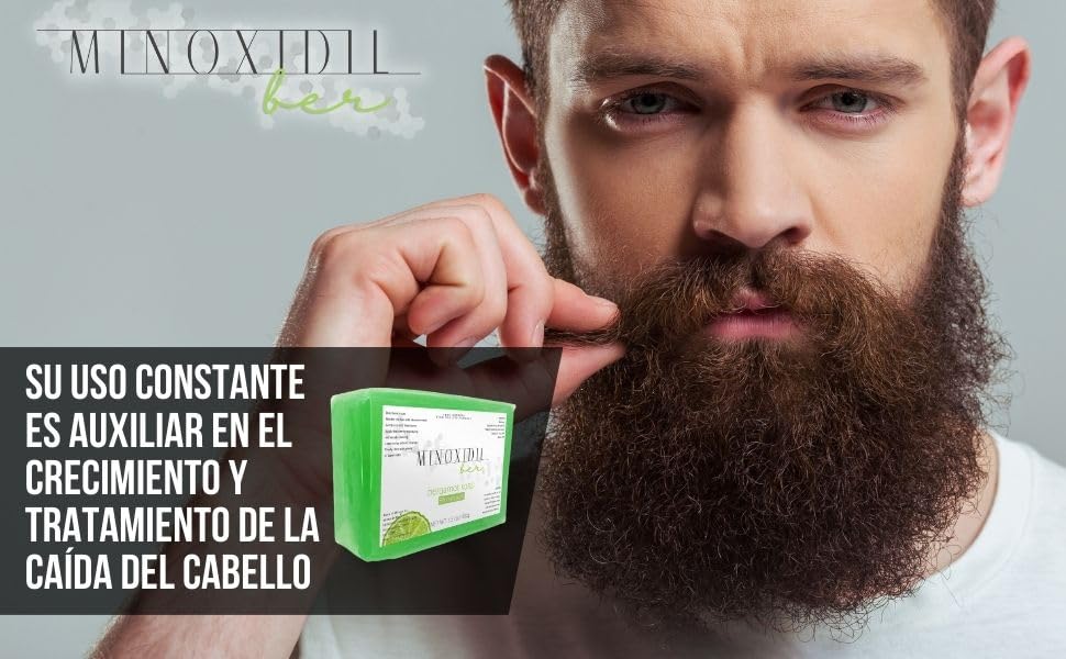 Jabón para Barba y Bigote Minoxidil 5% y Bergamota MINOXIDILBER. Incluye 3 piezas