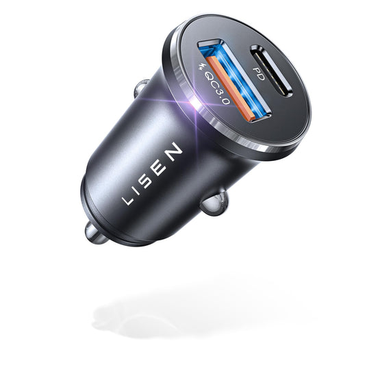 LISEN 48W Cargador para Auto Rapida PD 30W, Cargador Auto Tipo C QC 18W, Todo el Metal para Carro, Compatible con iPhone 16/15/14 Pro MAX, Galaxy S24 S23 Ultra,Xiaomi,Motorola,Huawei