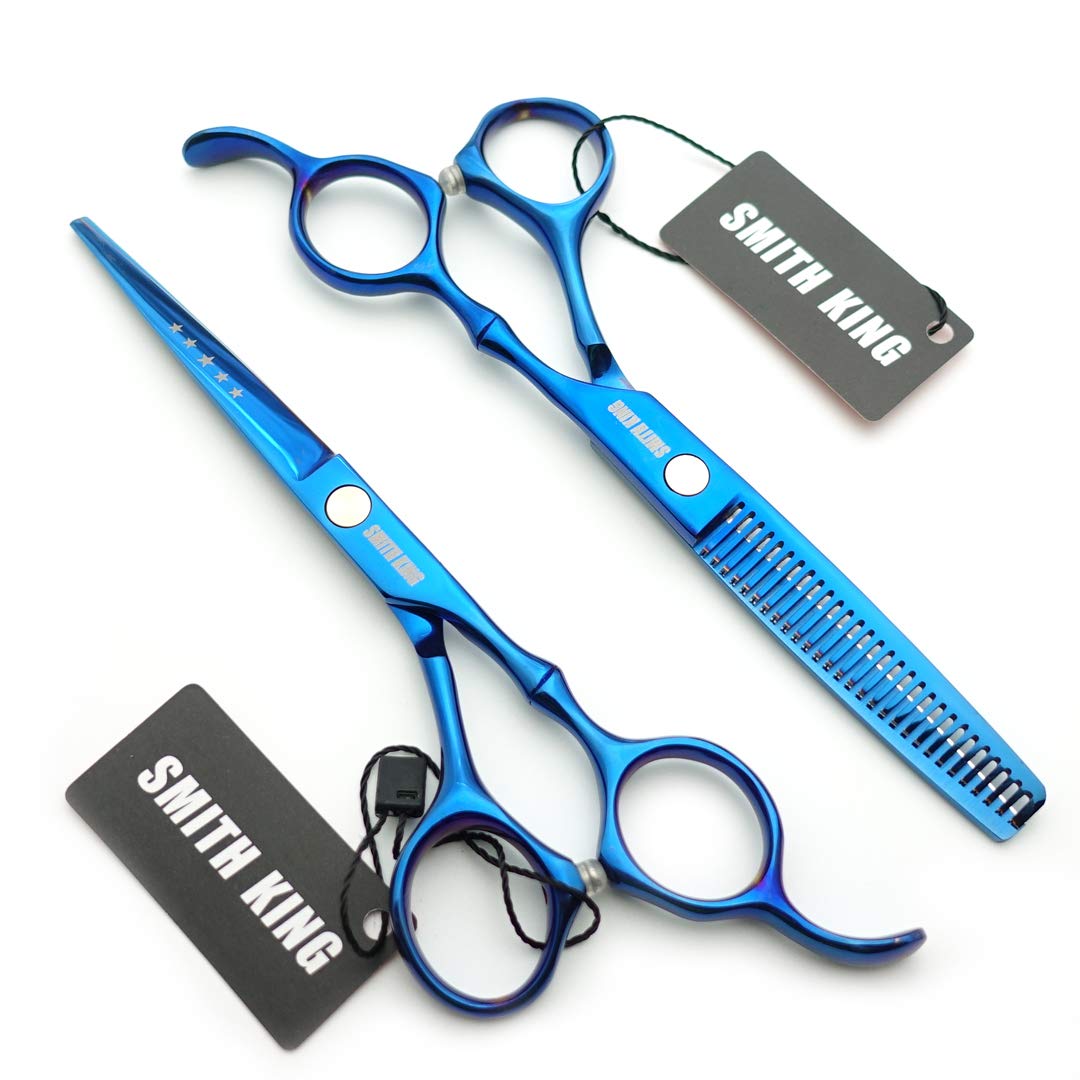 Juego de tijeras de corte de pelo de 15,2 cm con peines de piel, tijeras de corte de pelo, tijeras para adelgazar el cabello para personal y profesional (azul)