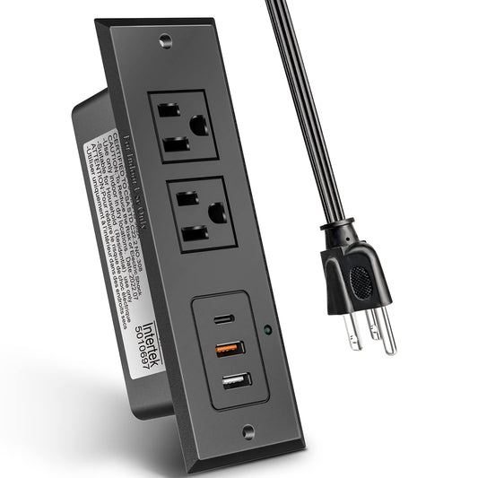 Toma de corriente empotrada para conferencias tipo C, tira de alimentación USB-C de carga rápida de 20 W, con 2 tomacorrientes y 2 puertos USB-A y 1 puerto USB-C, cable de extensión de 6.5 pies,