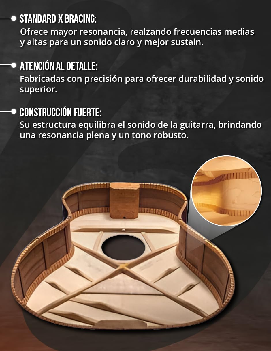 BAMBOO, Guitarra Electroacustica Negra Linden 40 - Incluye Funda - Guitarra Acustica con corte y equalizador para principiantes.