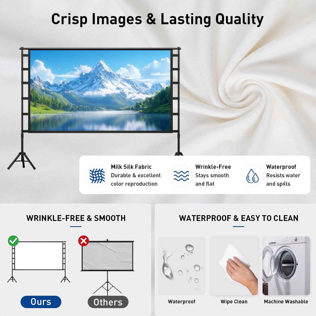 Pantalla de Proyector 120 Pulgadas Portátil 4K HD sin Arrugas para Interiores y Exteriores