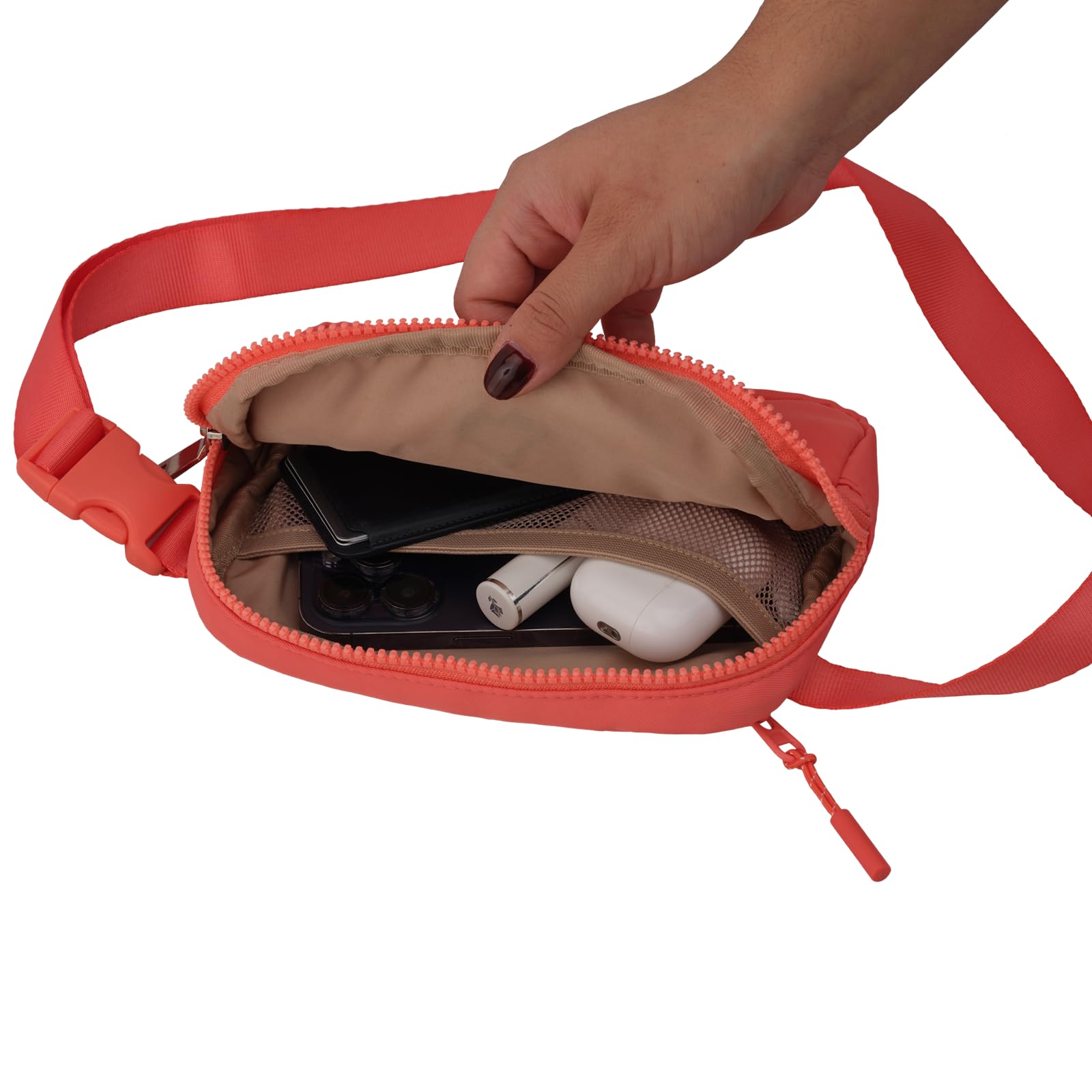 LuckyLy Cangurera para Mujer Deportiva y de Viaje, Bolsa Crossbody y Bandolera tipo Riñonera, Ligera, Repelente al Agua y con Múltiples Compartimentos, Regalos para Mujer y Mamá – Modelo Mina, Coral