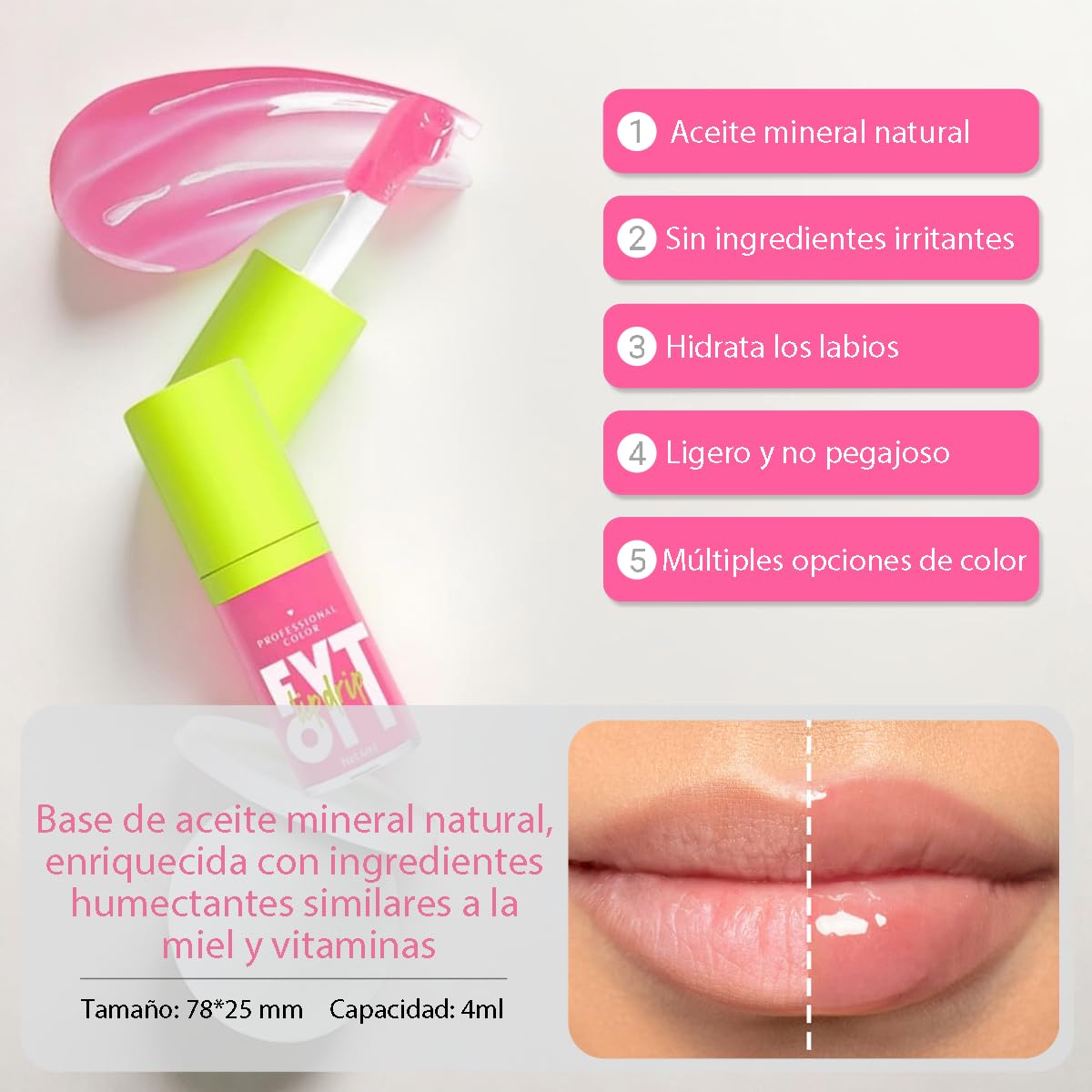 Fat oil de 8 colores, Lip gloss kit, Aceite mineral natural, Hidratante, No pegajoso, Lip oil plump adecuado para fiestas, compras, hidratación diaria