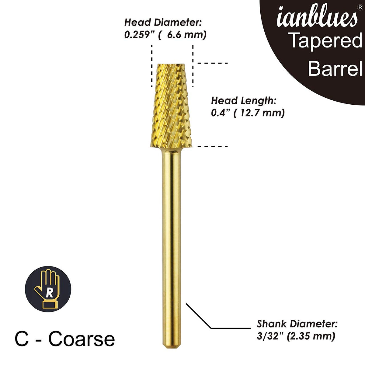 Taladro de Clavos de Carburo Ianblues Oro Barril Cónico para Máquina de Manicura