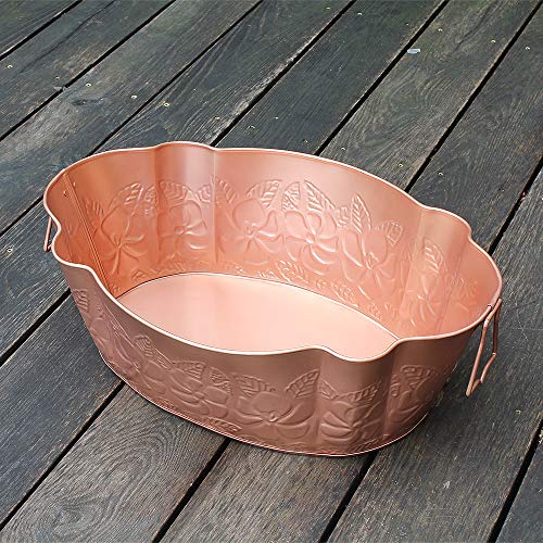 ACHLA DESIGNS Tina galvanizada Ovalada chapada en Cobre en Relieve