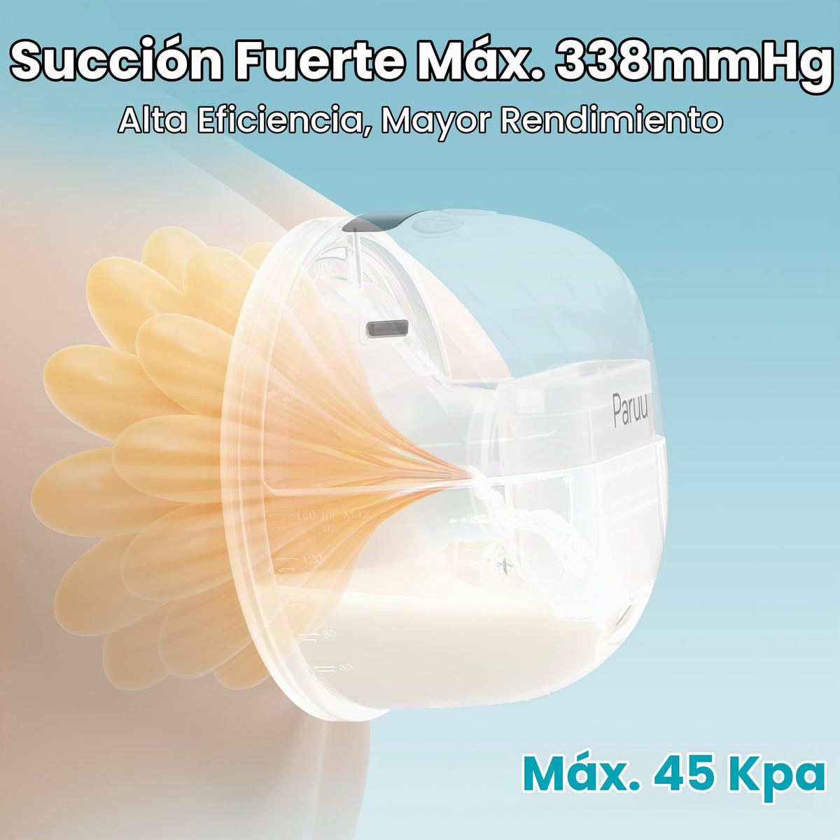 Paruu P10 - Extractor de leche manos libres, 338 mmHg de succión fuerte, bajo ruido, 4 modos y 9 niveles, extractor de leche eléctrico portátil, visualización inteligente, inserción/brida de 19/21/24