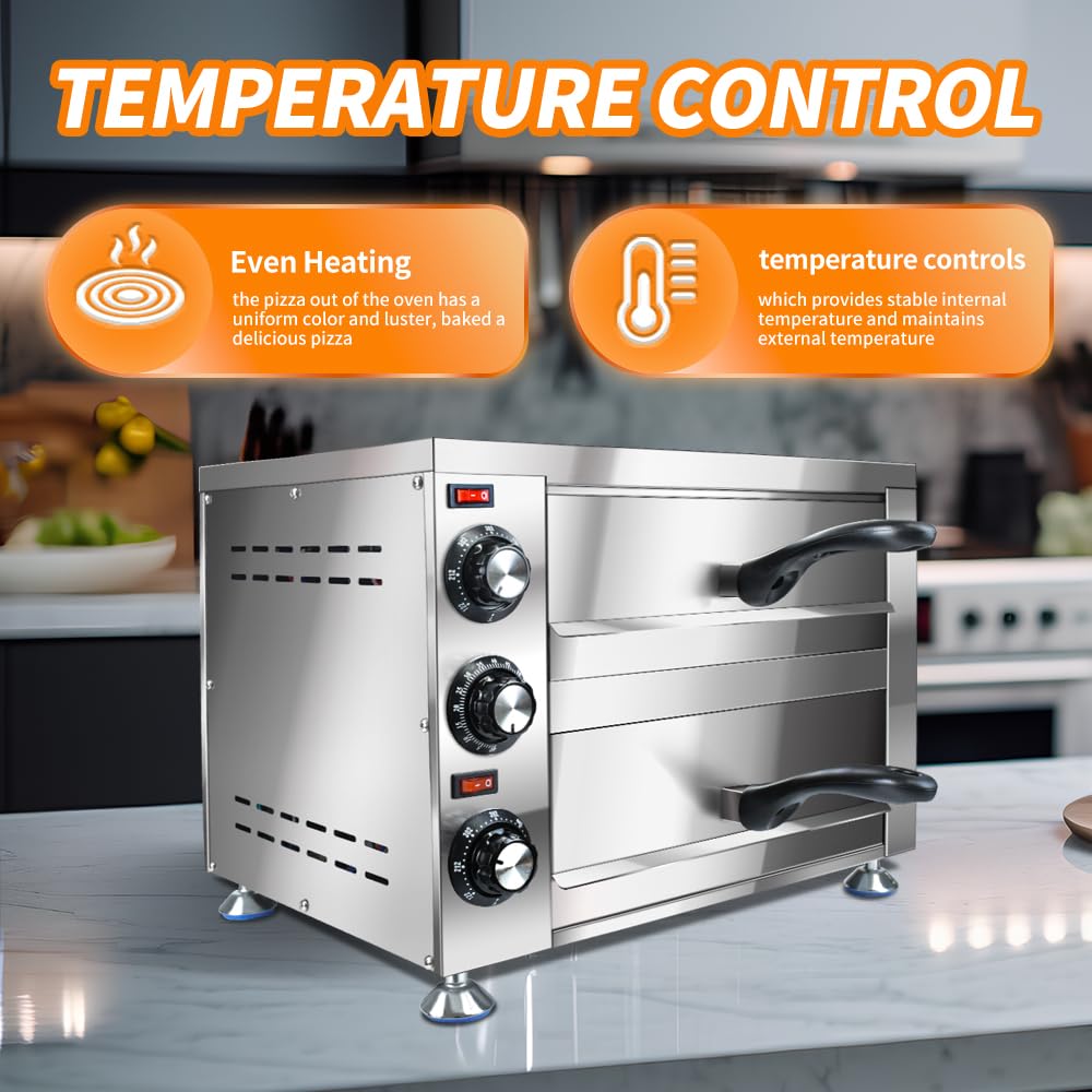 Generic YOOKTEN - Horno eléctrico de pizza para encimera de interior y comercial, máquina para hacer pizzas, horno de pizza de acero inoxidable de 2 niveles, 1100 W