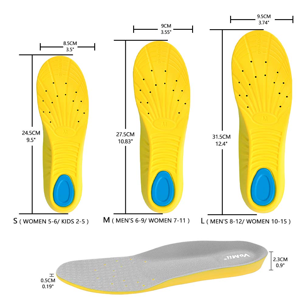 Plantillas VoMii Azul Espuma Viscoelástica para Fascitis Plantar para Mujer, Hombre o Niño