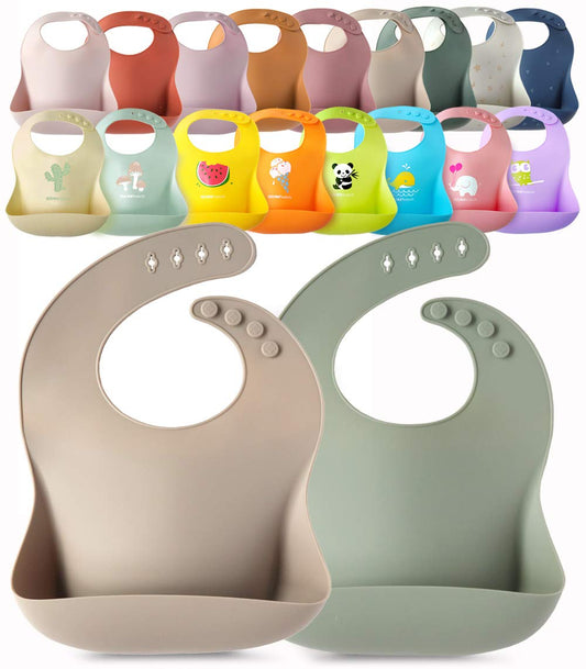 Baberos de Silicona YMCF Products concha de mar y verde espuma de mar Impermeables para Bebé