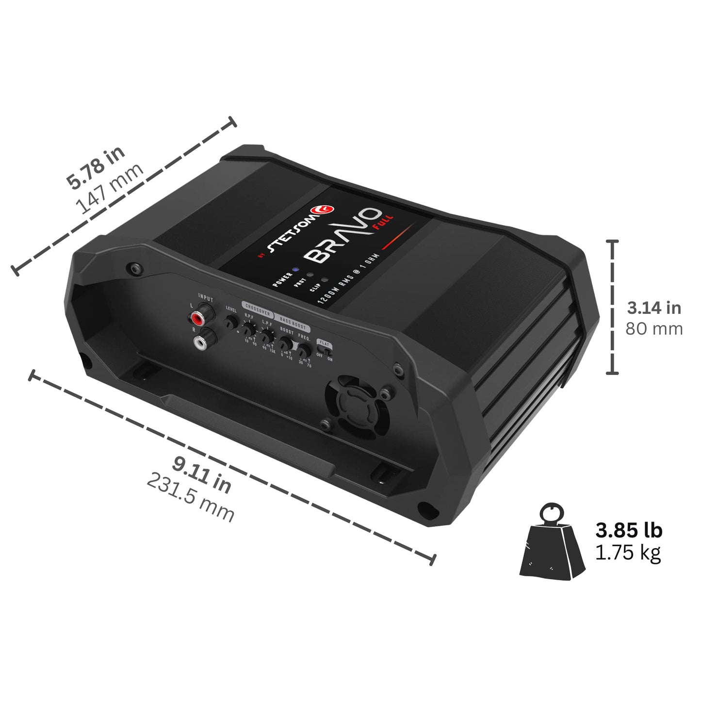 Amplificador de Coche Stetsom Bravo 1200 en Overol de 1 Ohmio con Sonido HD y Refuerzo de Graves