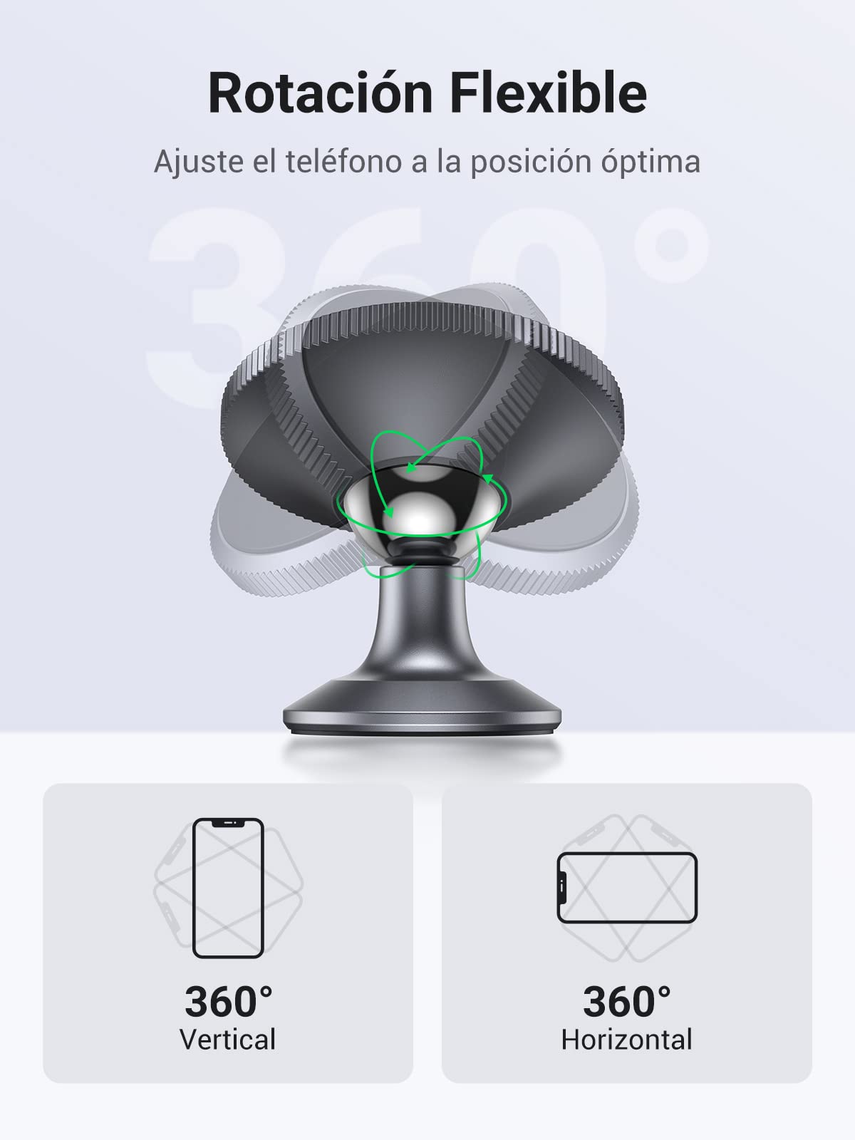 Soporte Magnético Celular UGREEN Negro con Adhesivo 3M y Rotación 360° para Automóvil