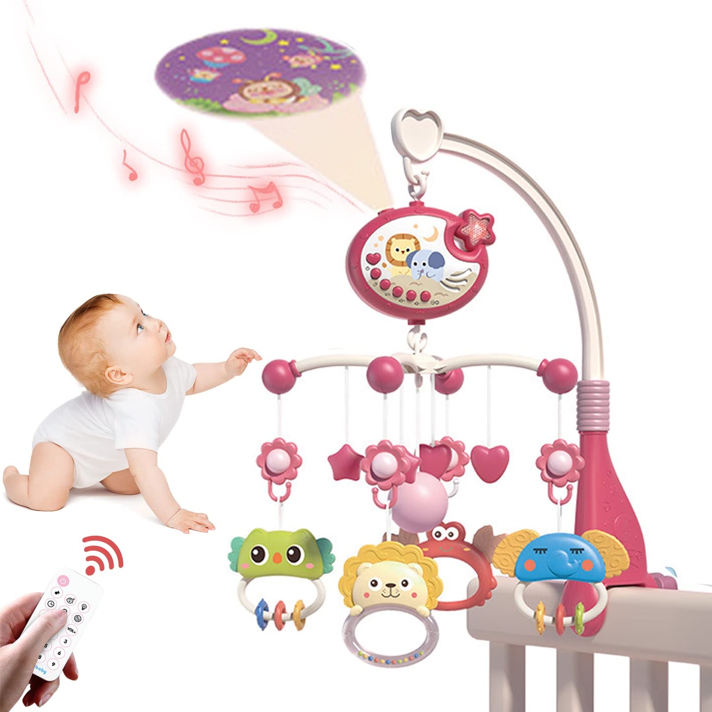 Juguetes para Cuna de Bebe Musical,Móvil para Bebé Giratoria 360° con Proyección y Mando A Distancia,decoración de cama para recién nacidos,Regalo para Recién Nacidos
