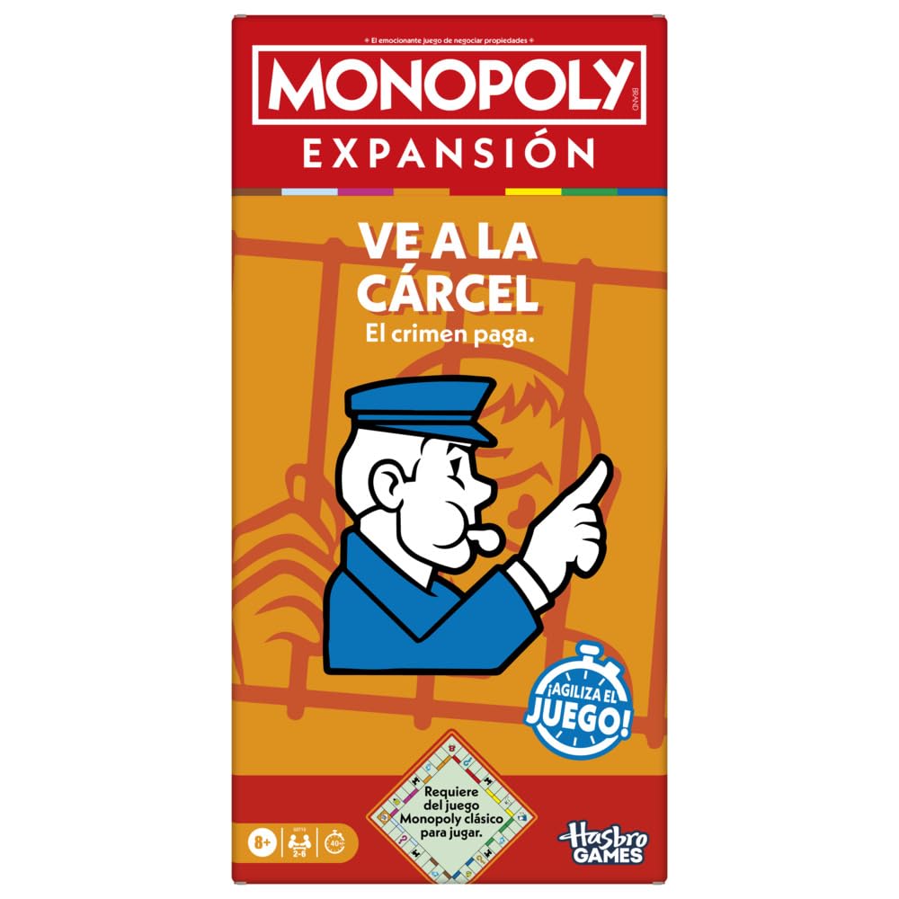 Hasbro Gaming Juego de Mesa Monopoly EXPANSIÓN Ve a la cárcel, Añade al clásico Juego Monopoly, Juegos Familiares, Edad 8+, 40 Minutos.