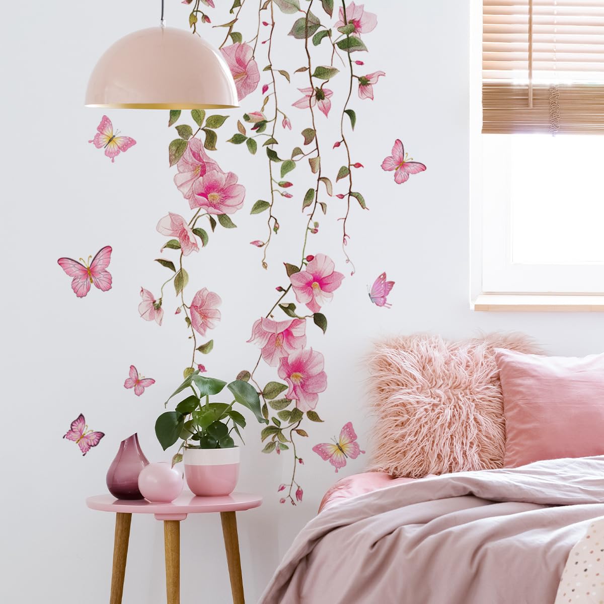 Calcomanías de pared de flores rosas de primavera, para colgar y pegar con flores de vid decorativas, para decoración de pared extraíbles para niñas, recámara, sala de estar, guardería, papel pintado