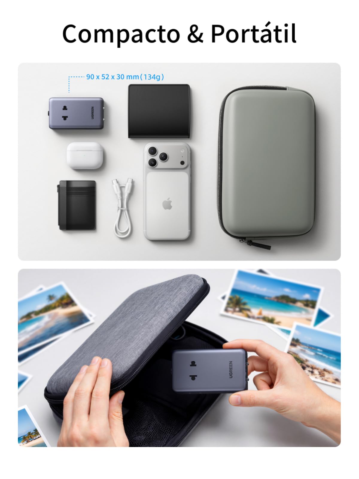 Adaptador Universal de Viaje UGREEN Europeo PD 45W GAN 6 en 1