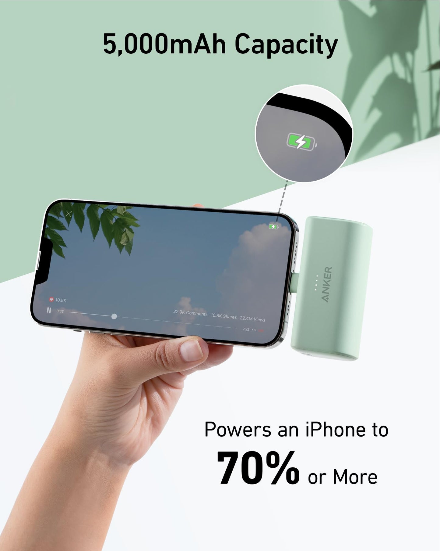 Power Bank Anker Nano Negro con Conector Lightning Plegable y Certificación MFi para iPhone 14/13/12