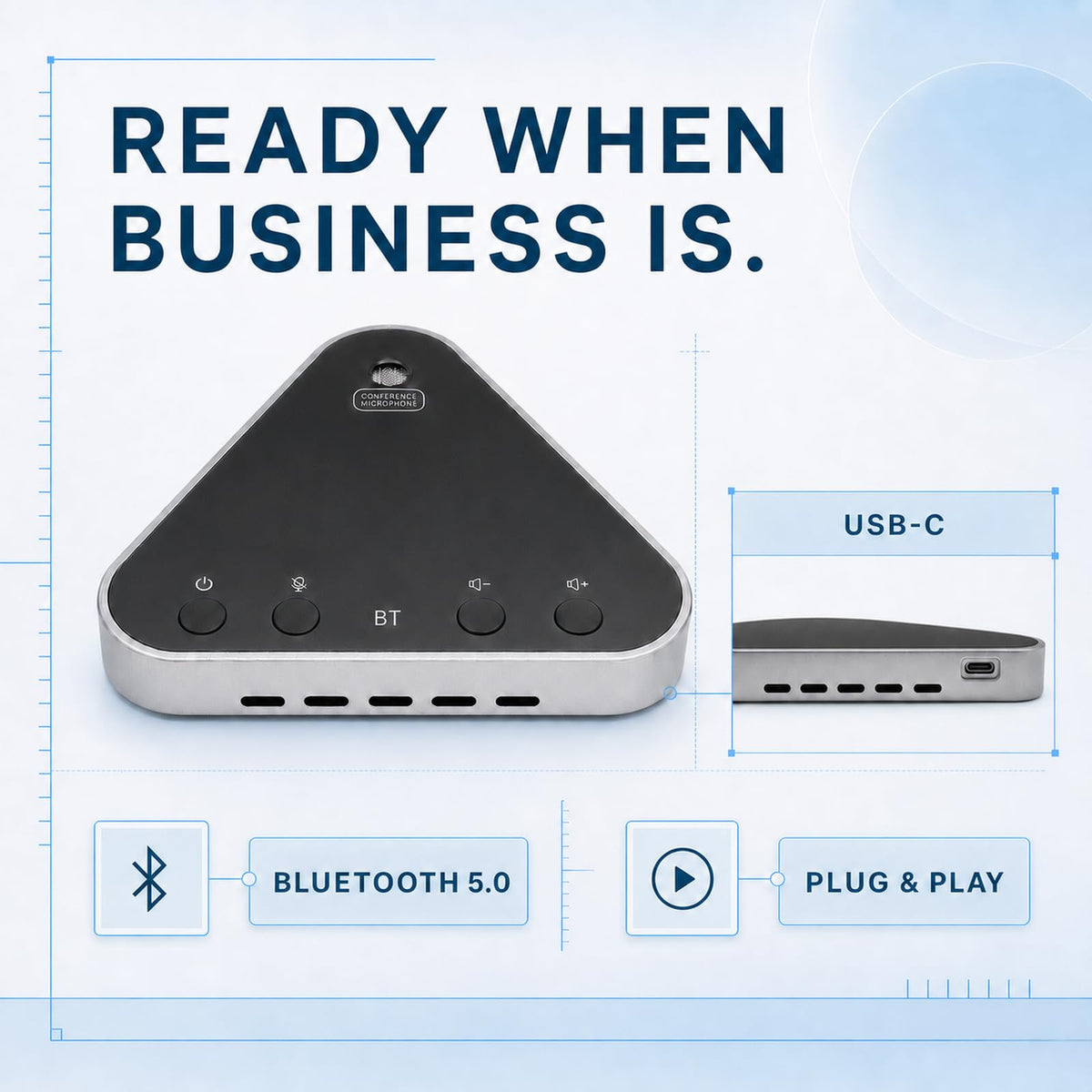 Altavoz para Conferencias AiooTisu Bluetooth 5.0 USB-C 360° Reducción de Ruido AI para Reuniones