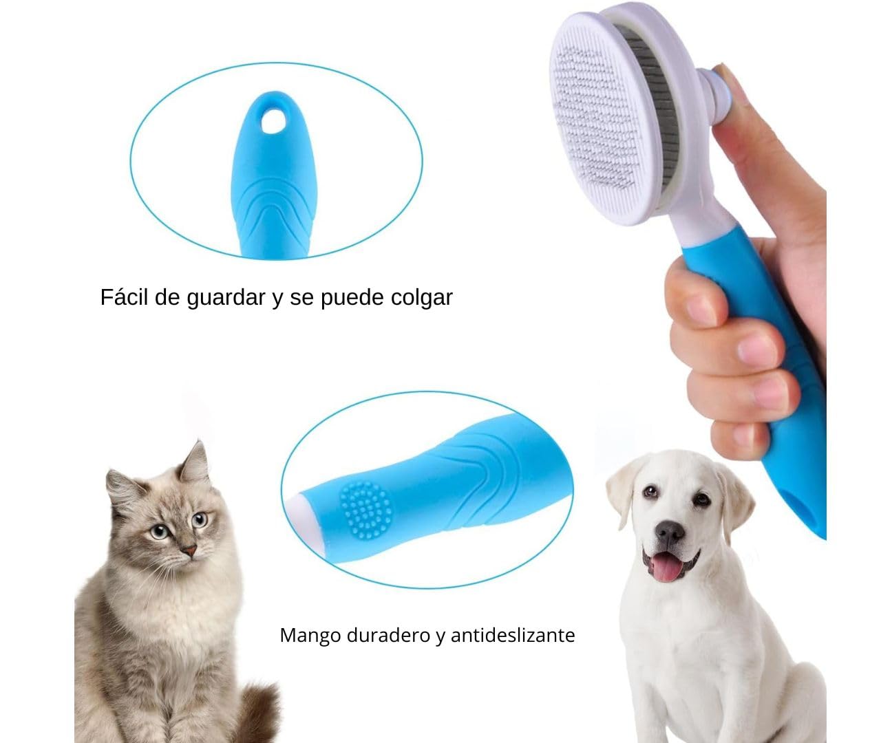 Cepillo de Aseo Wolfi Azul con Botón de Liberación para Mascotas