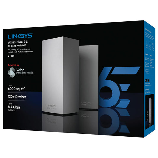 Linksys Router Atlas MAX 6E Tri-Band Mesh AX8400 2PK (MX8502)