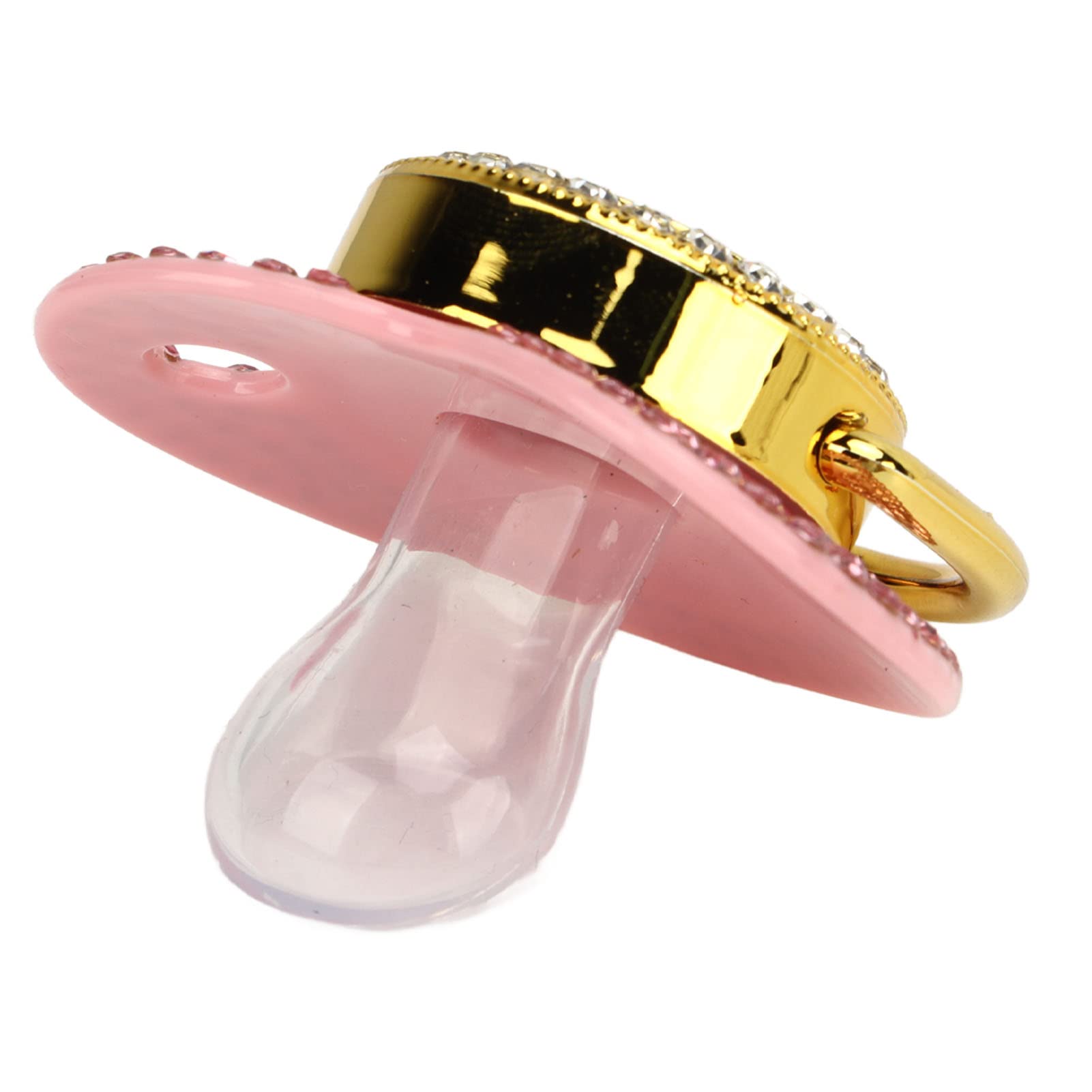 Chupete de Silicona Sorandy Dorado Curvo con Clip de Letras y Diamantes de Imitación para Bebé