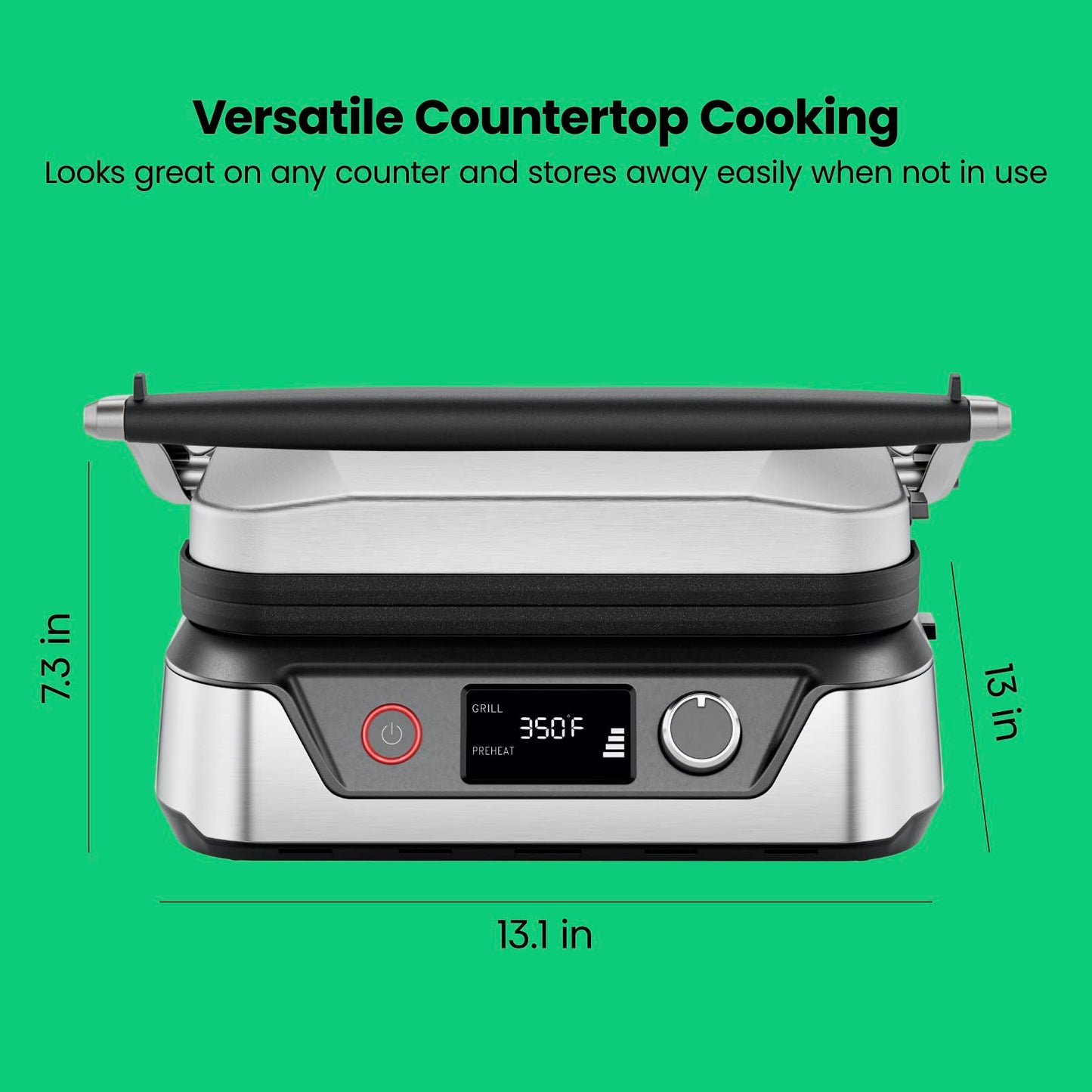 Parrilla Digital Panini Chefman Acero Inoxidable con Platos Reversibles Extraíbles, Abre 180° para Barbacoa y Parrilla Plana