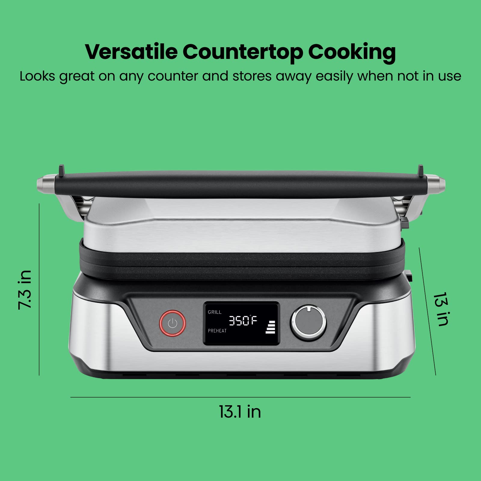 Parrilla Digital Panini Chefman Acero Inoxidable con Platos Reversibles Extraíbles, Abre 180° para Barbacoa y Parrilla Plana