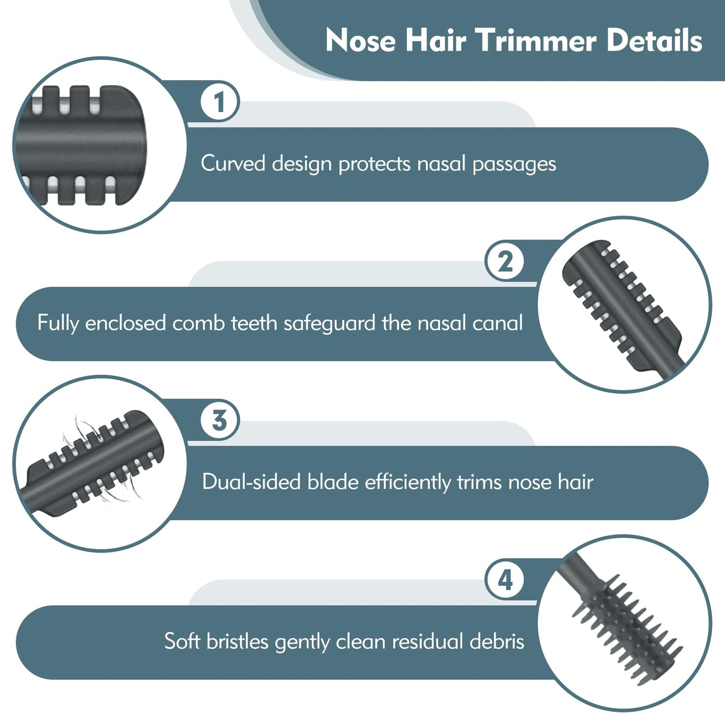 MIVZO - Cortador de pelo nasal 2 en 1, de doble cara, recortador de pelo para nariz manual, portátil, con cepillo de limpieza suave para mujeres y hombres (gris)