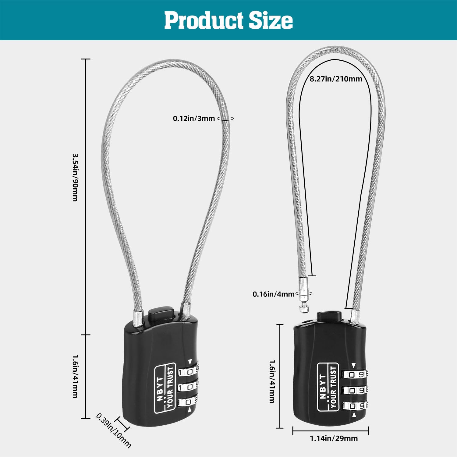 Candado de Cable Lawnize Aleación de Zinc Código Reiniciable