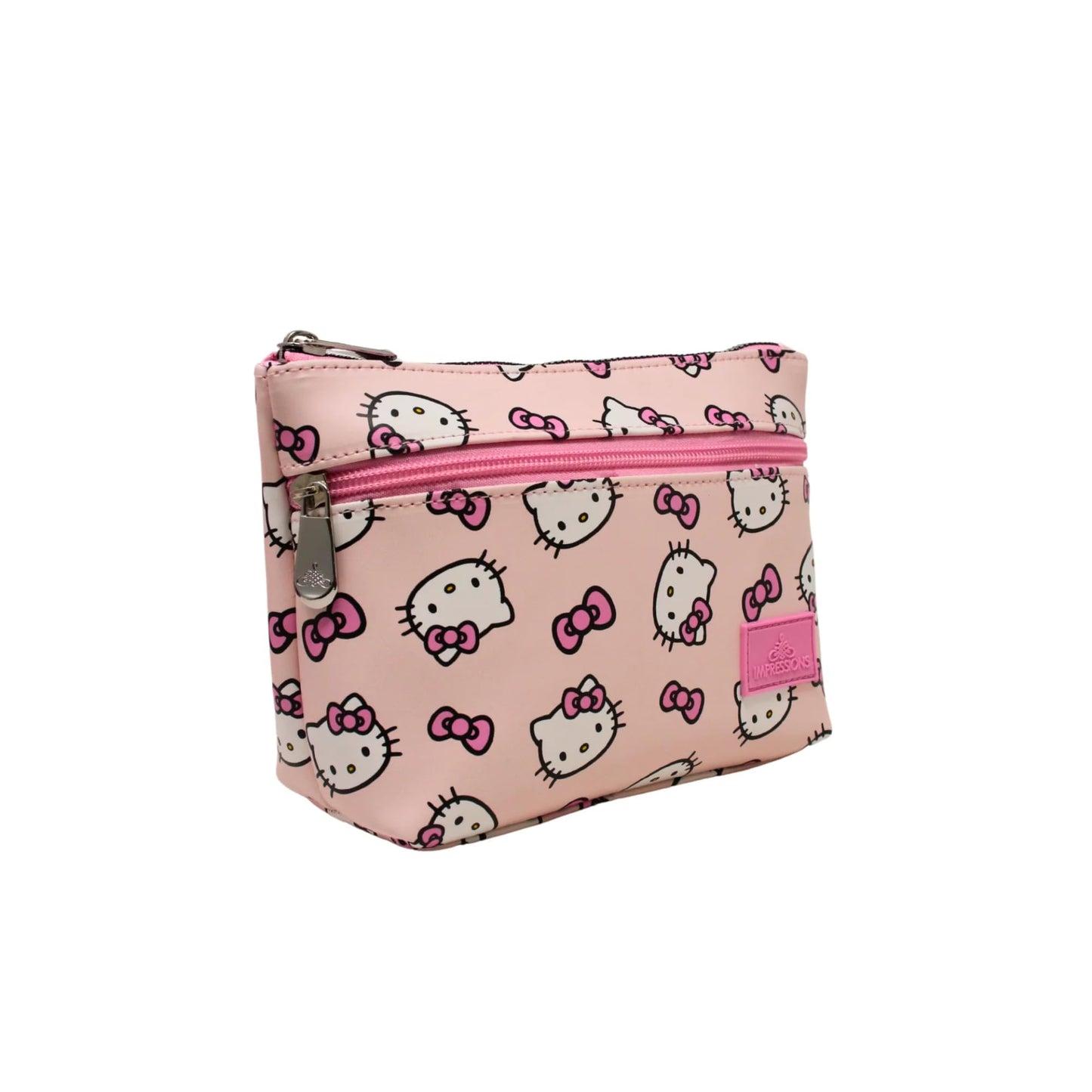 Impressions Vanity Hello Kitty - Bolsa de maquillaje con doble cierre para mujer, diseño de Hello Kitty, bolsa de maquillaje para viajes con interior forrado de poliéster, bolsillos deslizantes y