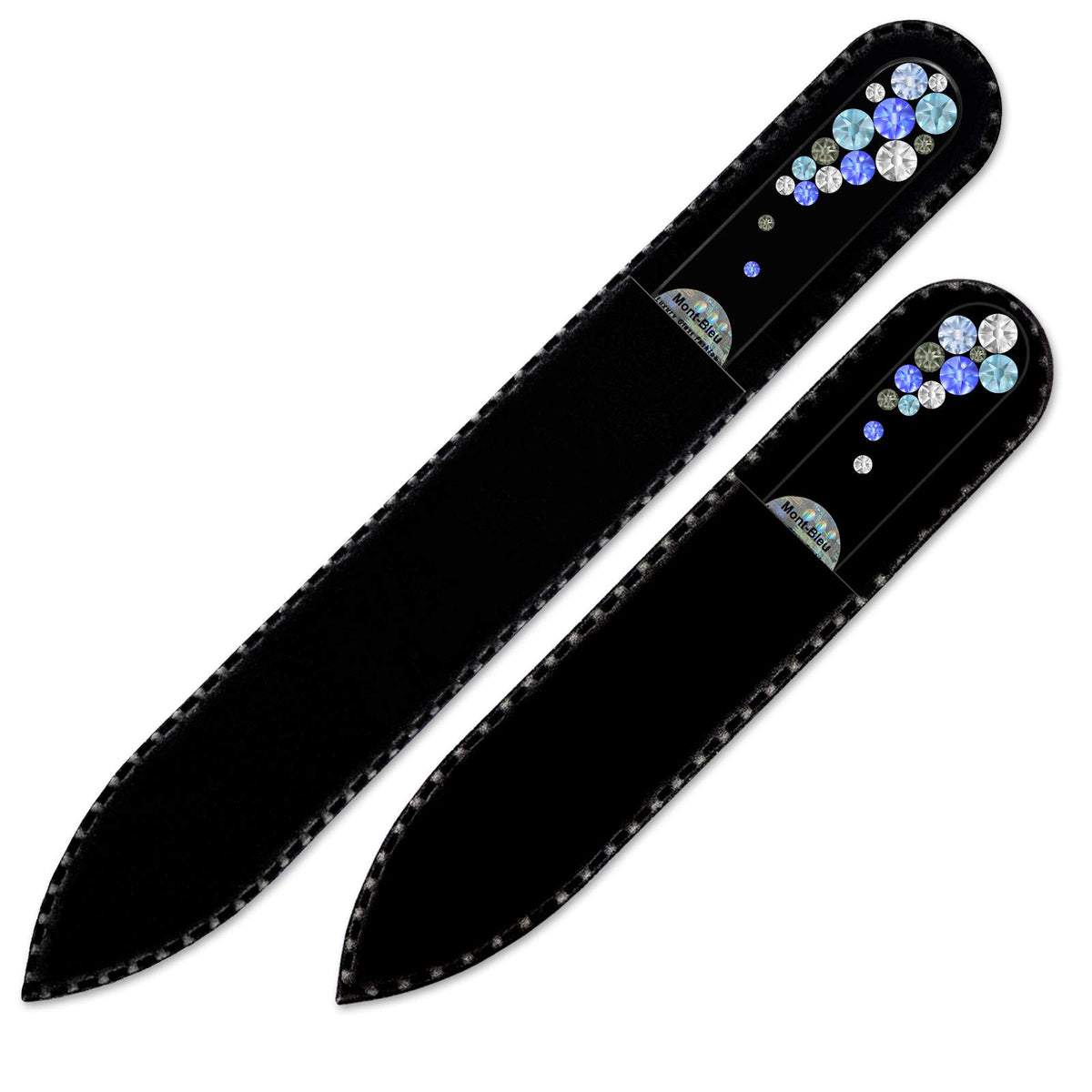 Set of 2 Glass Nail Files Hand Decorated with Swarovski Elements, in Black Velvet Sleeve, Genuine Czech Tempered Glass, Hand-Made Crystal Nail Files