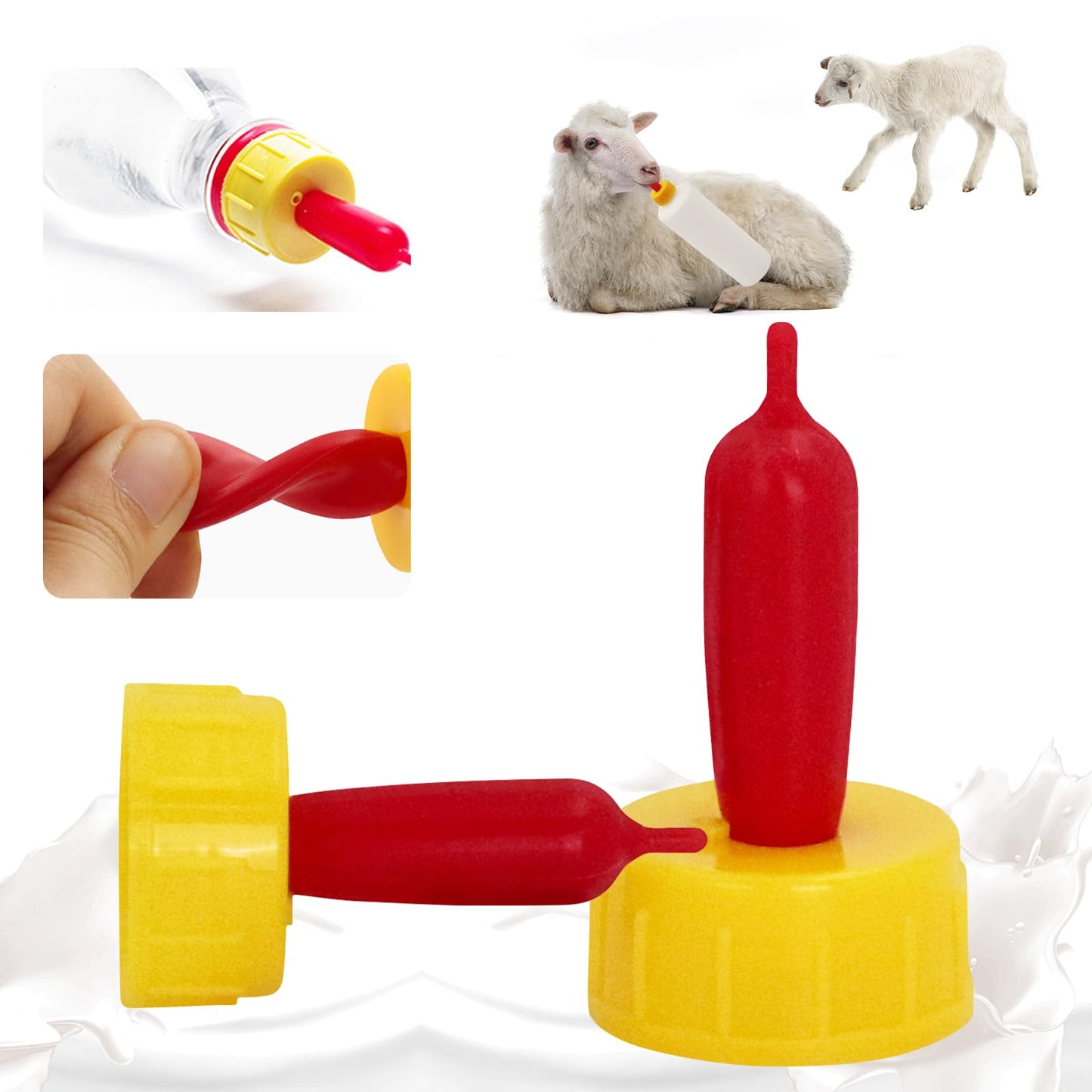 20 chupetes de goma suave para pezones de cabra para alimentar a cachorros, potro, pantorrilla, animales pequeños, atornillados, botella de coque de coque (amarillo)
