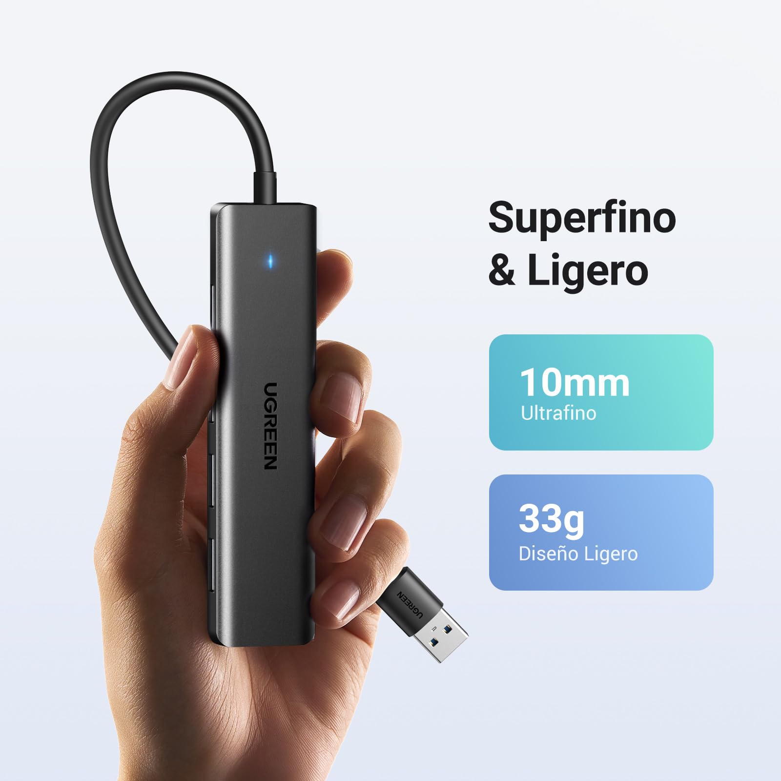 Hub USB 3.0 UGREEN Negro 4 Puertos 5Gbps 15CM
