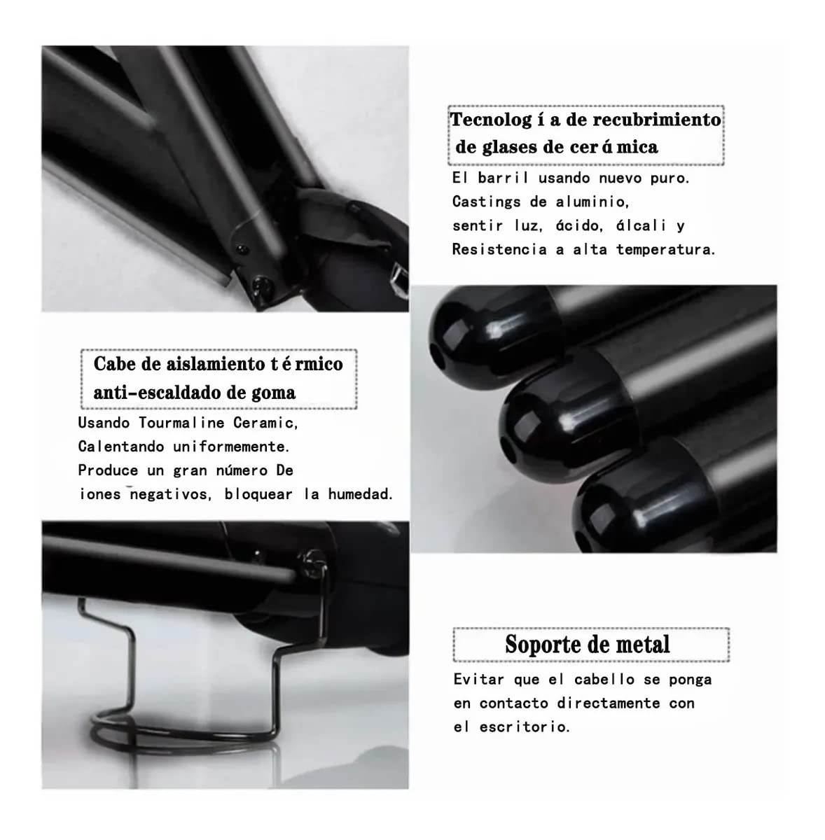 Rizador de Pelo, Ondas Cerámica con Temperatura Ajustable, Triple Tubo Rizador de Cabello de 25mm, se Calienta Rápidamente para Mujer Cabello Largo/Corto y Viajero Regalo-Negro