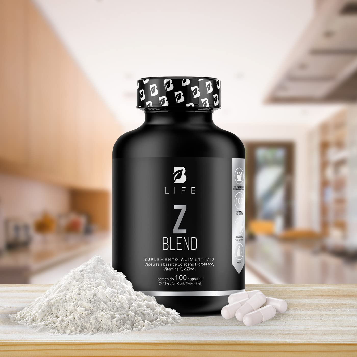 B Life Zinc de 100 Cápsulas. Ingredientes naturales: Zinc, Colágeno y Vitamina C. Z Blend.