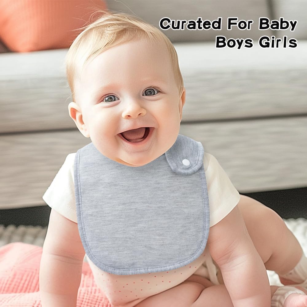 lazyrhino 8 unidades de baberos para bebé unisex ajustables con broches, baberos ultra suaves absorbentes para dentición, para babeo de niños y niñas (gris)